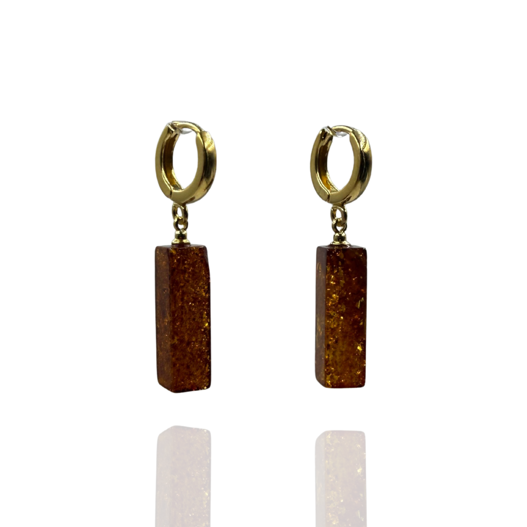 Gold-plated amber earrings