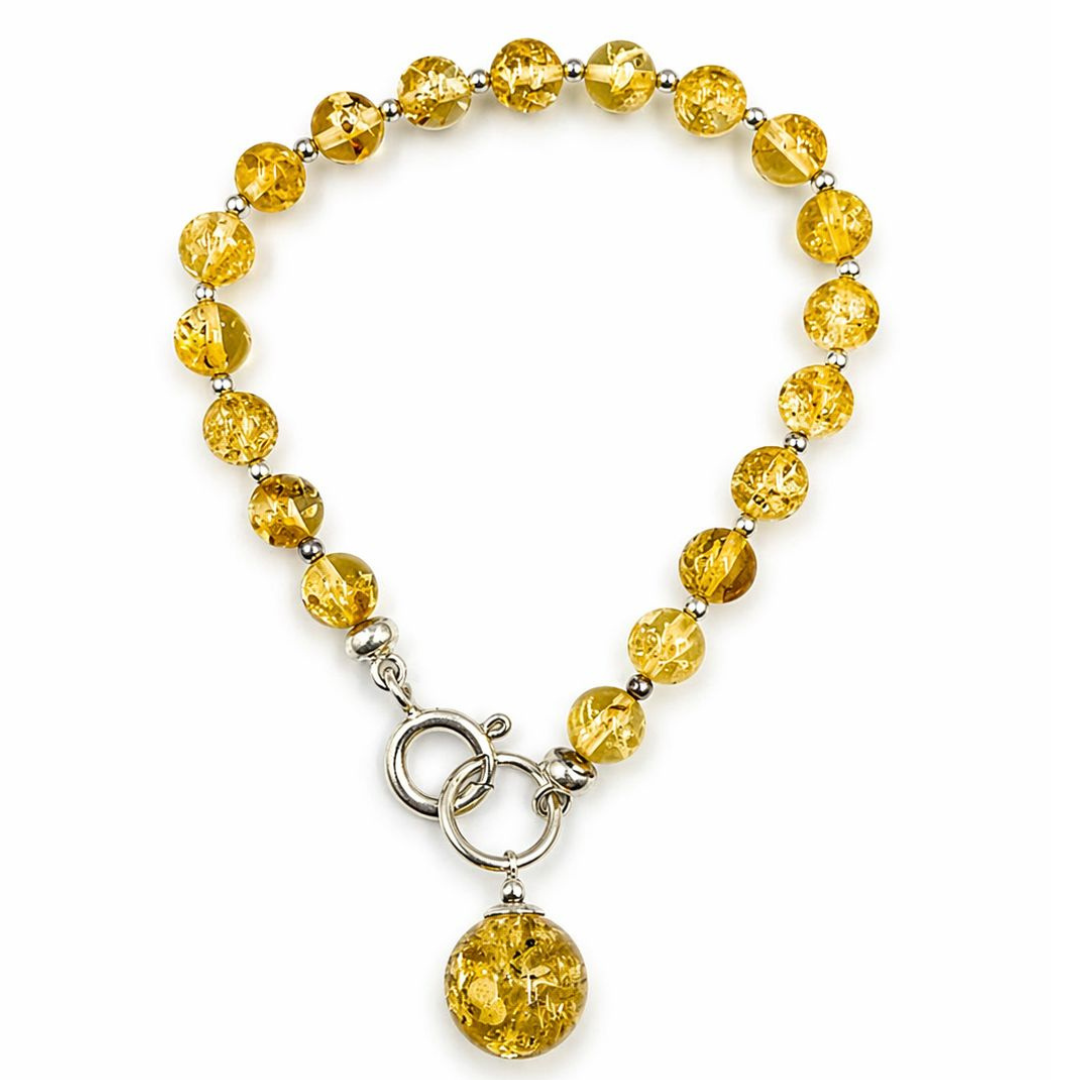 Silver sterling bracelet with faceted amber