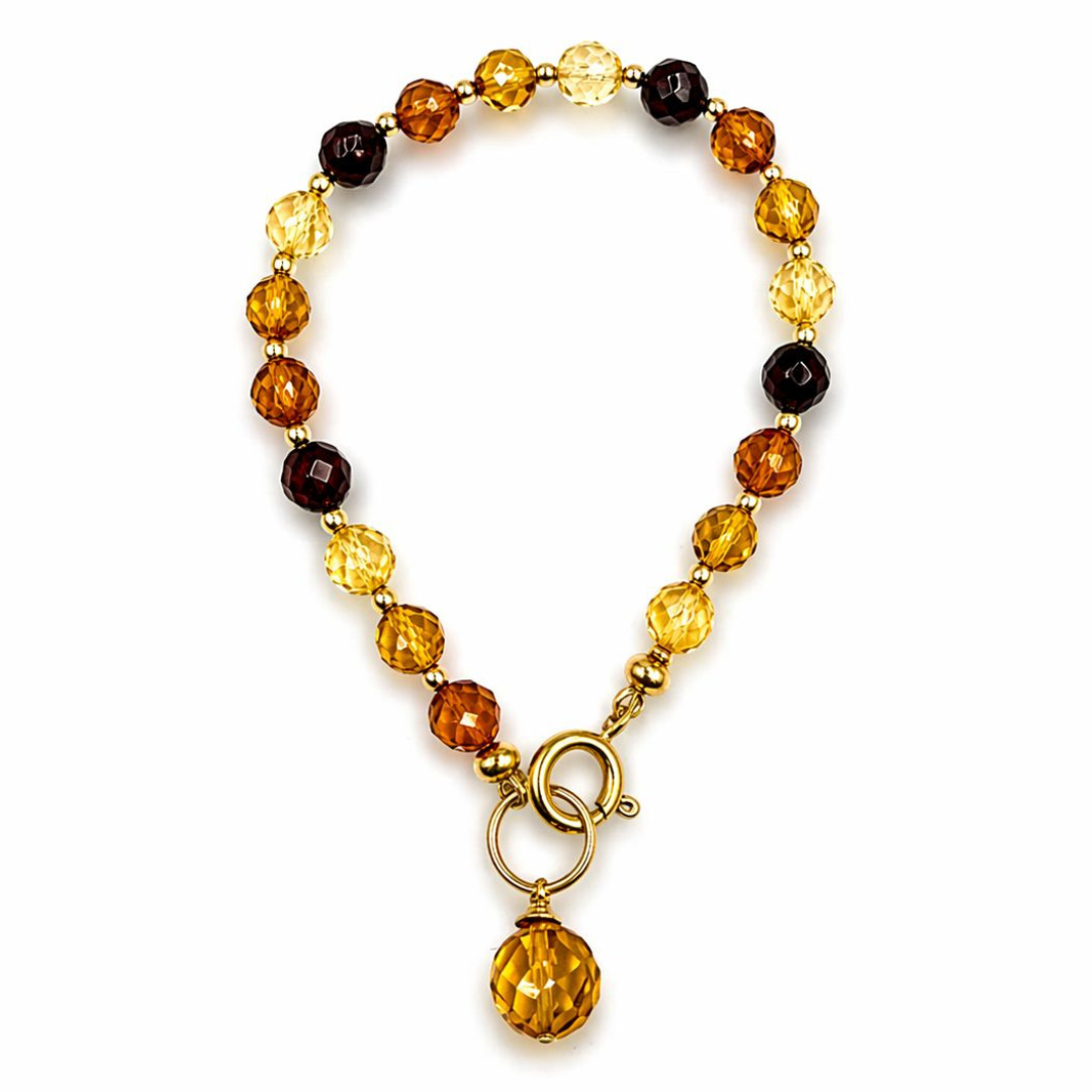 Gold-plated bracelet with faceted amber