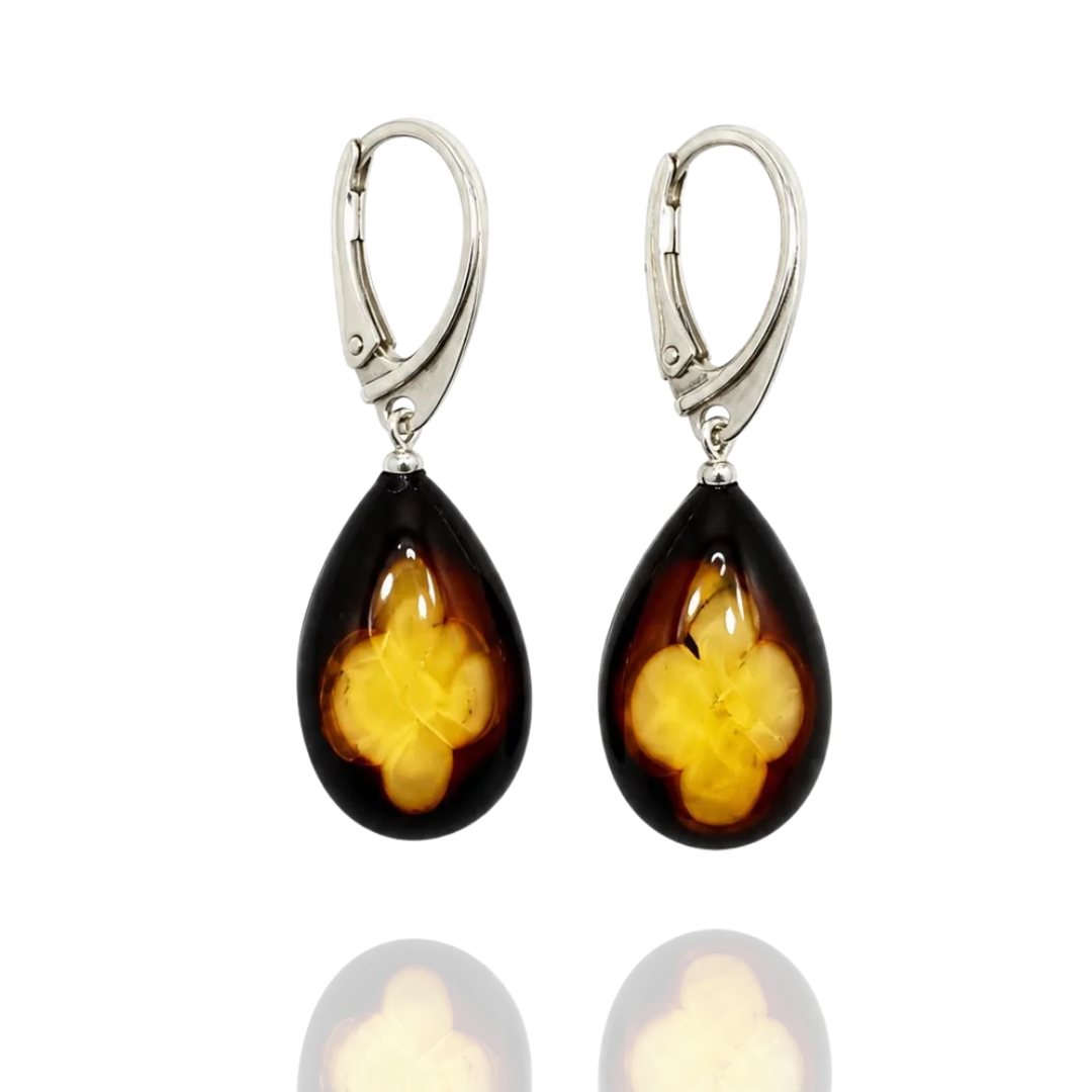 Light And Dark Cognac 925 Sterling Silver Amber Drop Earrings