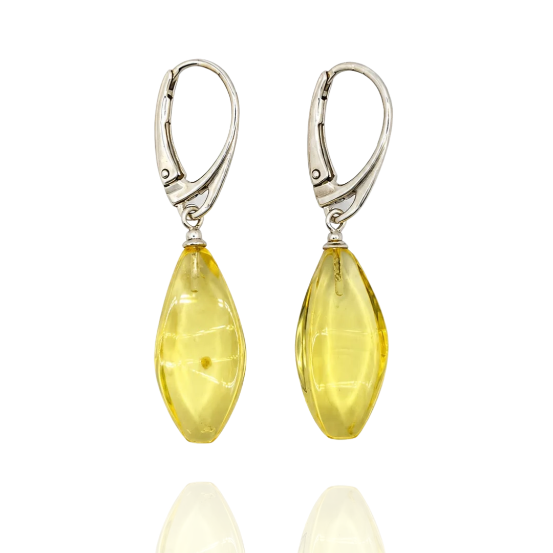 Transparent 925 Sterling Silver Amber Marquise Drop Earrings