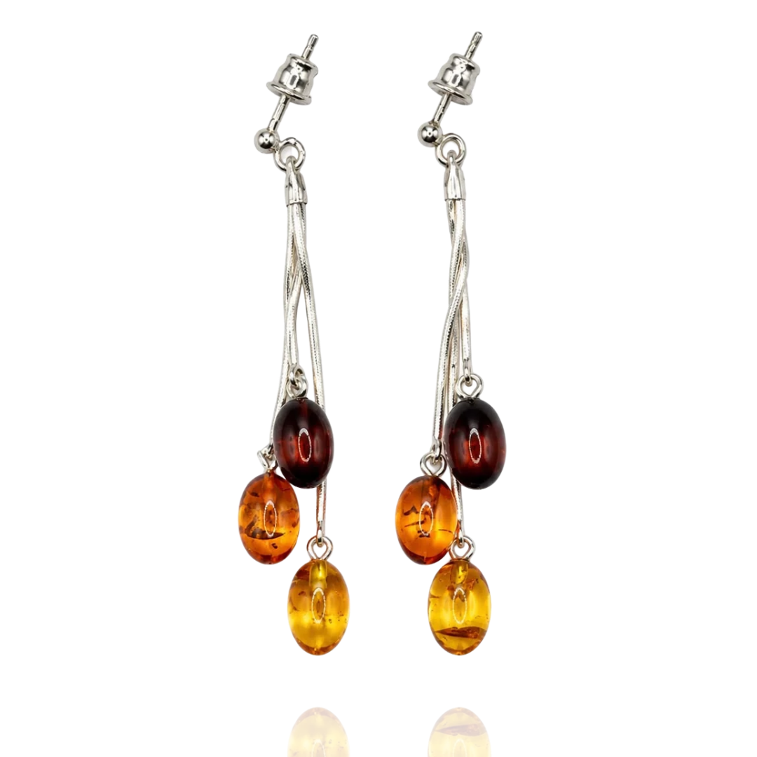 Multicolor 925 Sterling Silver Amber Oval Earrings