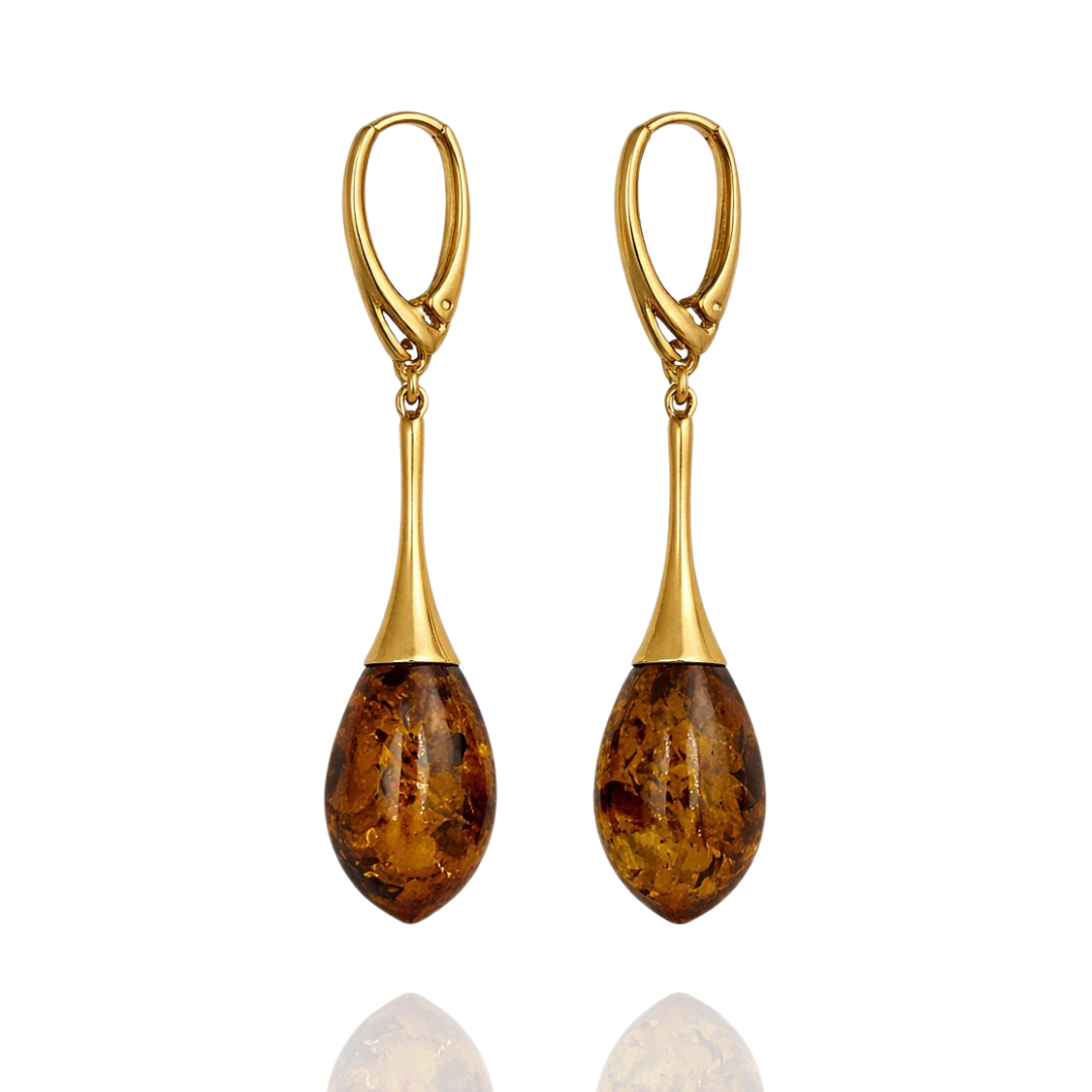 Gold-plated amber earrings