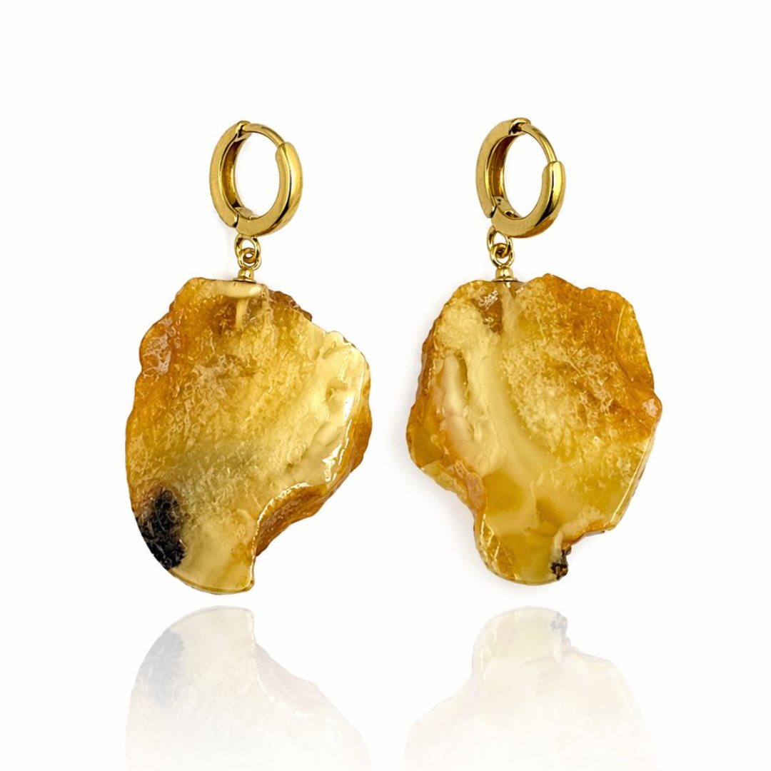 Gold-plated amber earrings