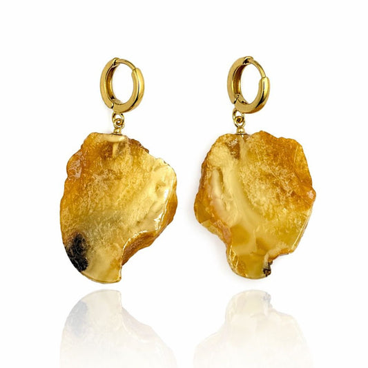 Gold-plated amber earrings