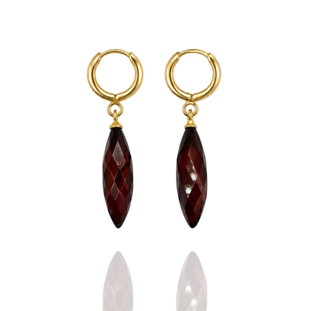 Cognac Gold-Plated Faceted Long Marquise Drop Earrings