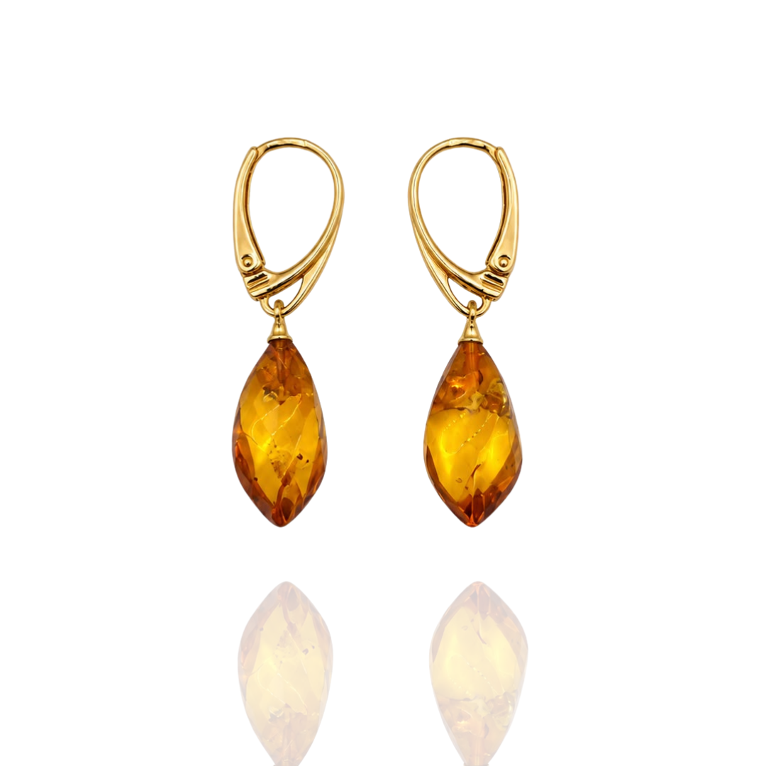 Light Cognac Gold-Plated Amber Twisted Marquise Earrings