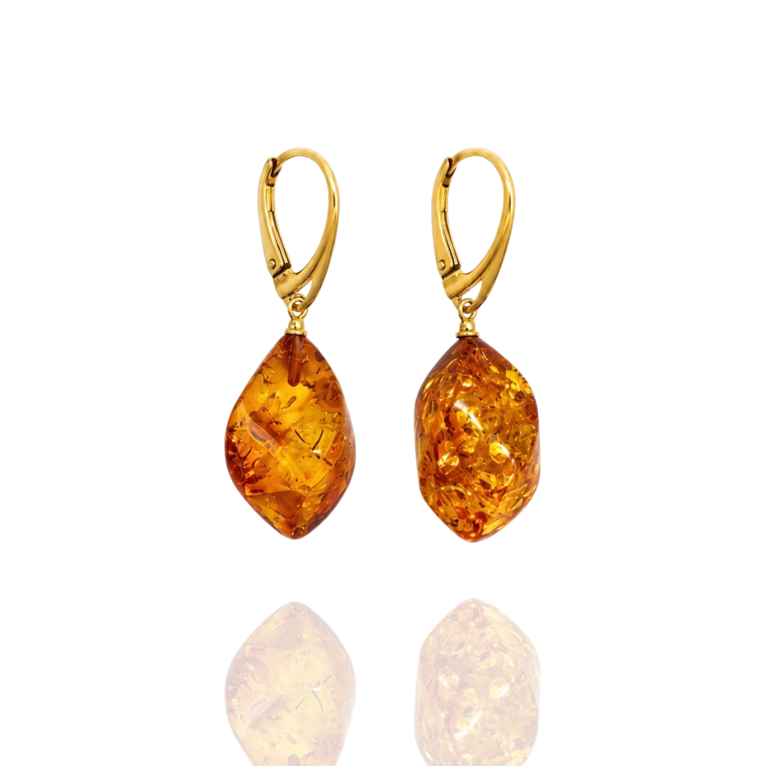 Light Cognac Gold-Plated Amber Twisted Drop Earrings