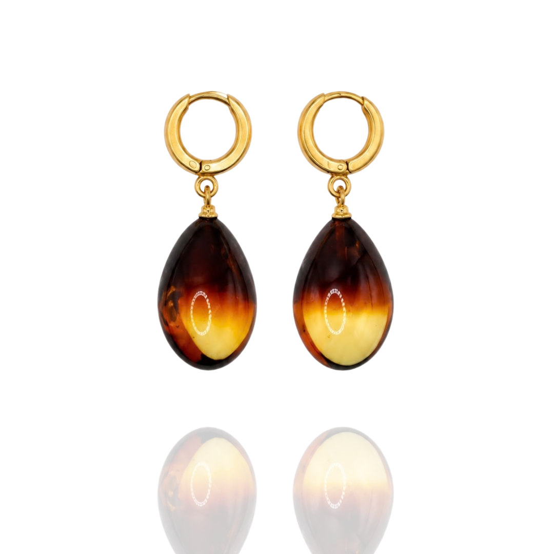 Gradient Gold-Plated Amber Teardrop Earrings