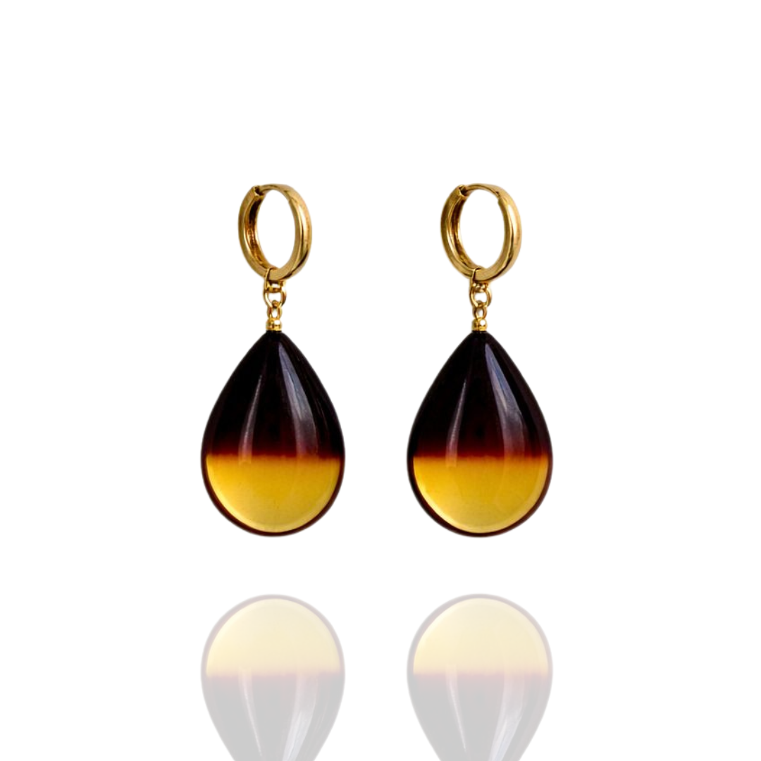 Gold-plated amber earrings