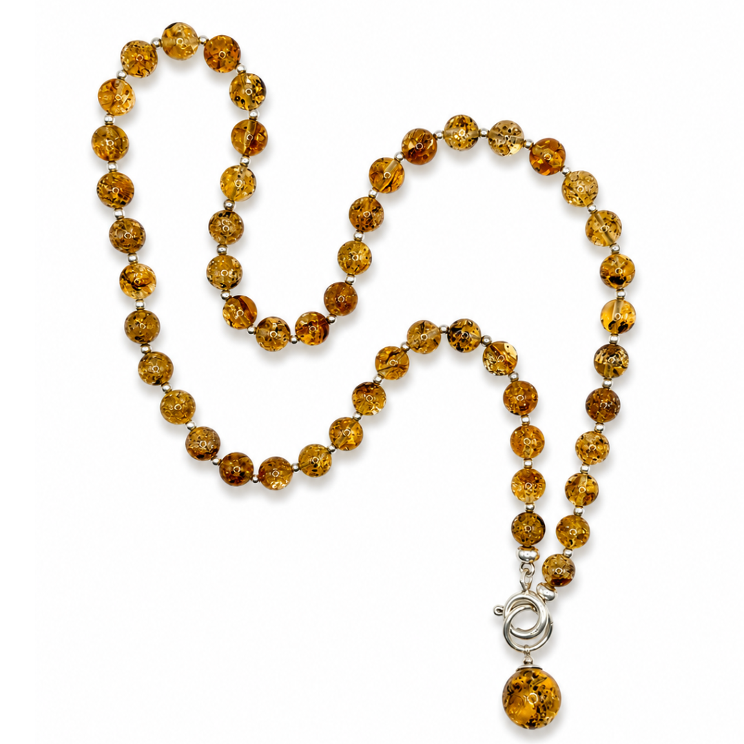 Amber Bead Necklace – Sterling Silver