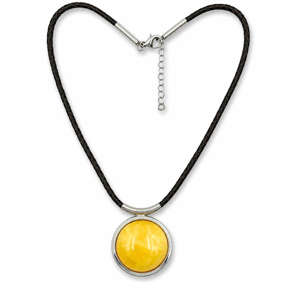 Natural Baltic Amber Pendant Necklace in Sterling Silver