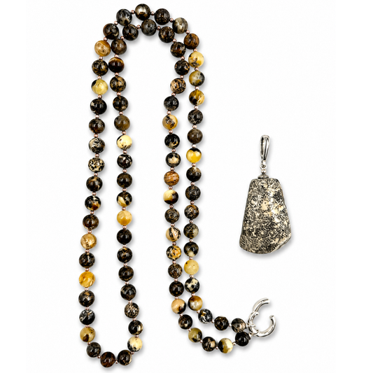 Multicolor Amber Bead Necklace with Silver Pendant