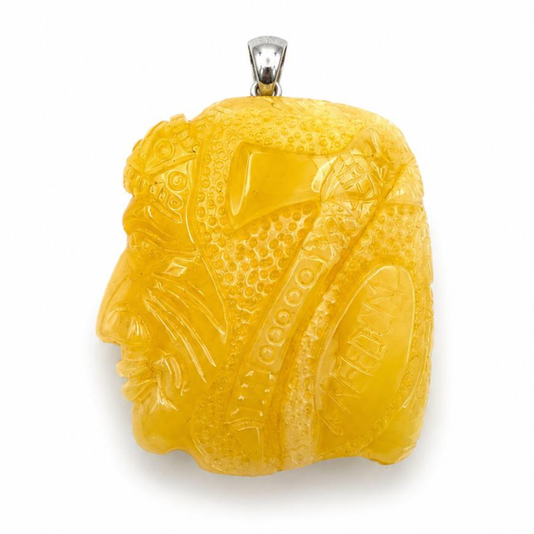 Hand-Carved Baltic Amber Chief Pendant