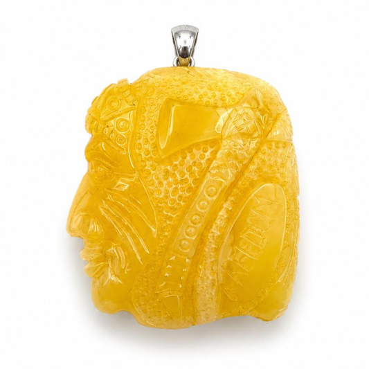 Hand-Carved Baltic Amber Chief Pendant