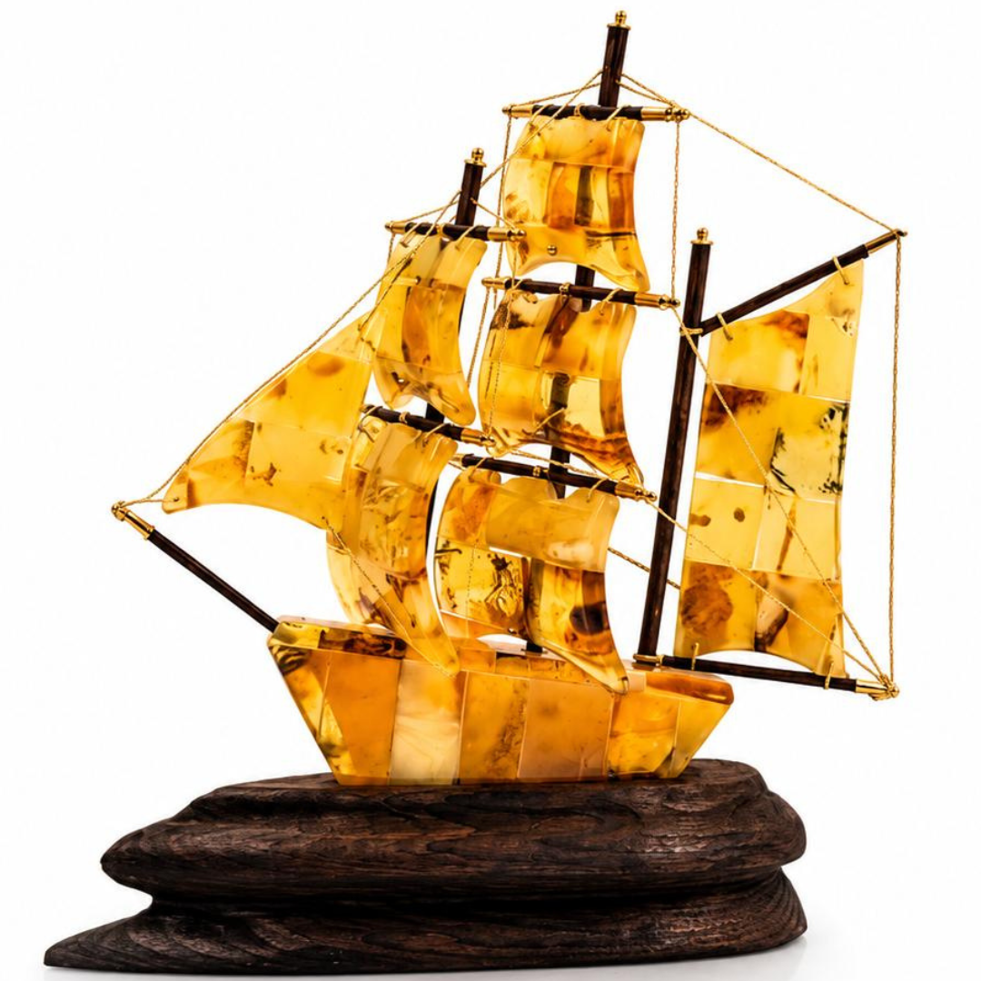 Handcrafted Sailboat with Baltic Amber