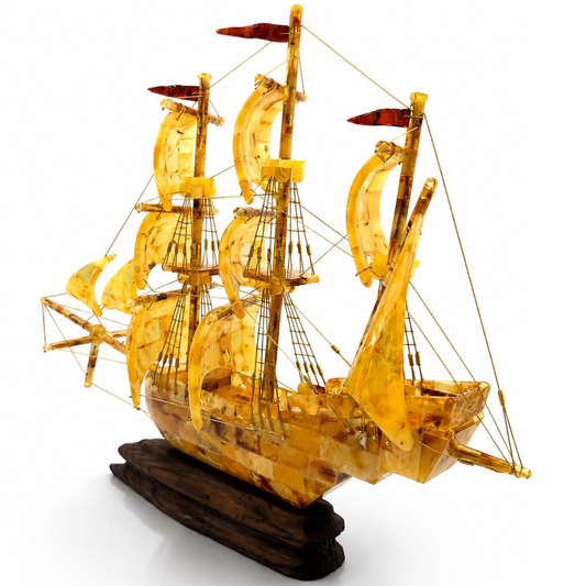 Large Handmade Amber Sailing Ship