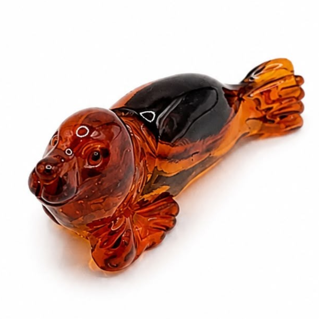 Cognac Baltic amber seal figurine