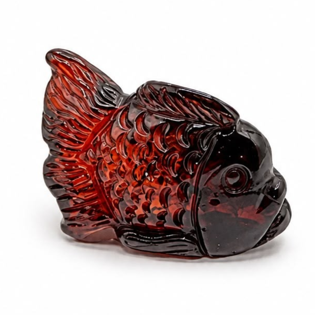 Cognac and dark cherry Baltic amber fish figurine
