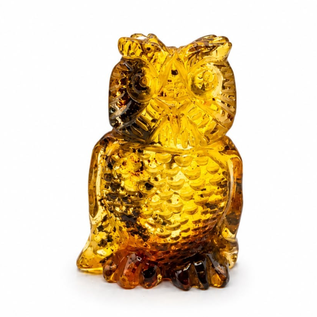 Green Baltic amber owl figurine