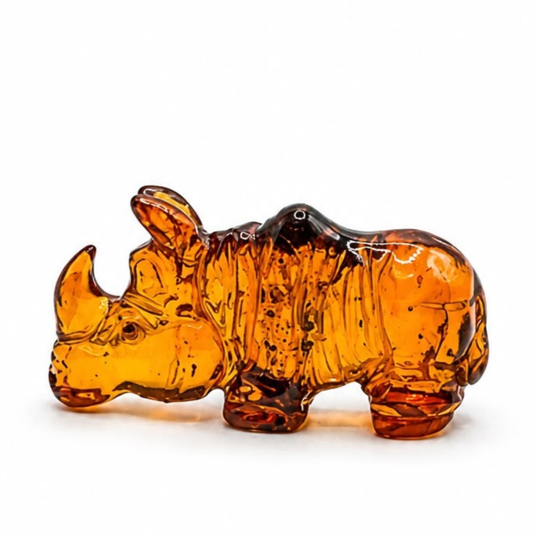 Cognac Baltic amber rhino figurine