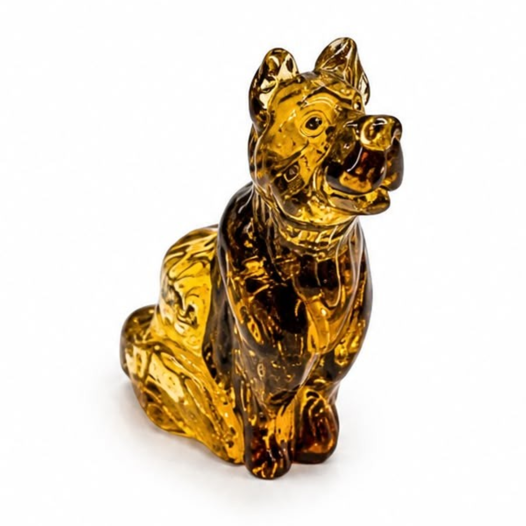 Green Baltic amber dog figurine