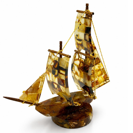 Handcrafted Sailboat Sculpture with Baltic Amber