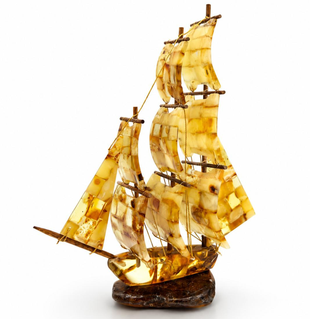 Handcrafted Sailing Ship with Baltic Amber