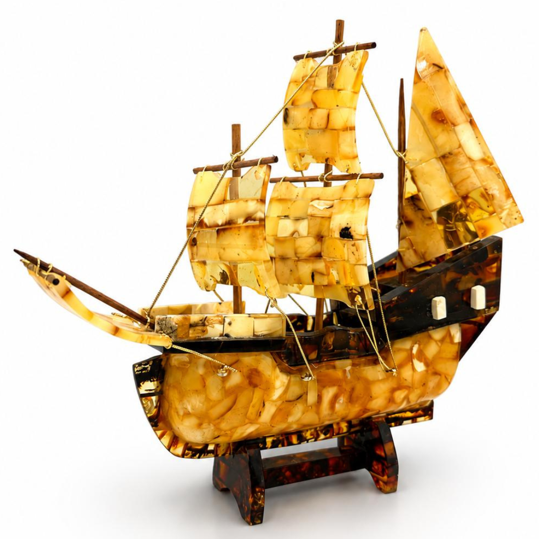 Handcrafted Pirate Ship with Baltic Amber