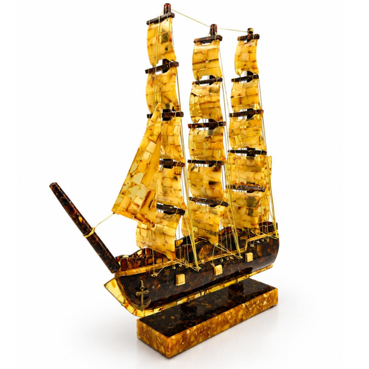 Handcrafted Classic Sailing Ship with Baltic Amber