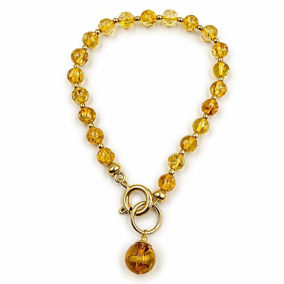 Gold-plated bracelet with faceted amber