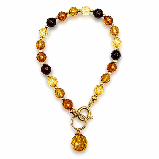 Gold-plated bracelet with faceted amber