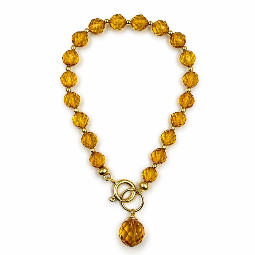 Gold-plated bracelet with faceted amber