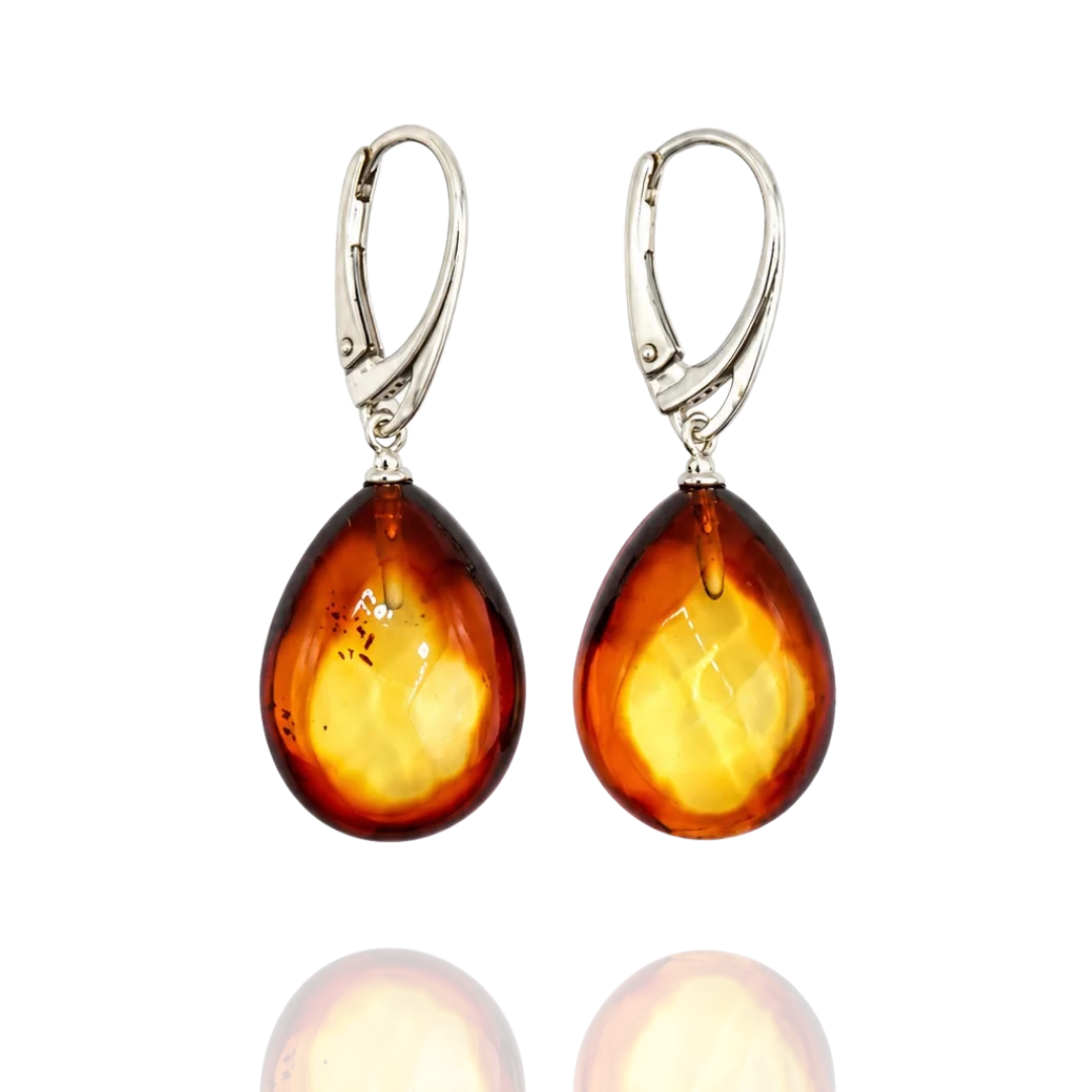 Light And Dark Cognac 925 Sterling Silver Amber Drop Earrings