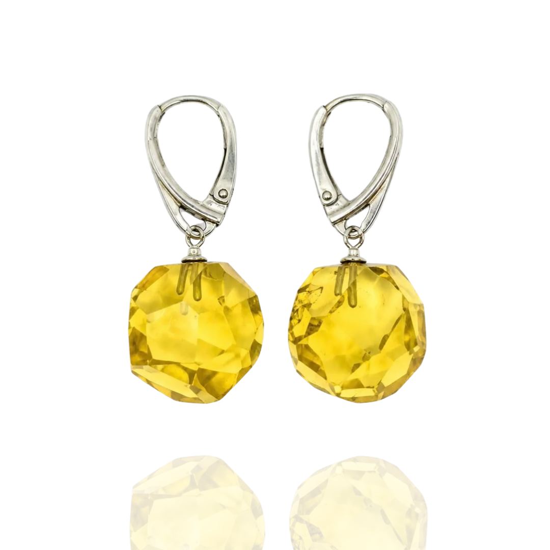 Transparent 925 Sterling Silver Faceted Amber Earrings