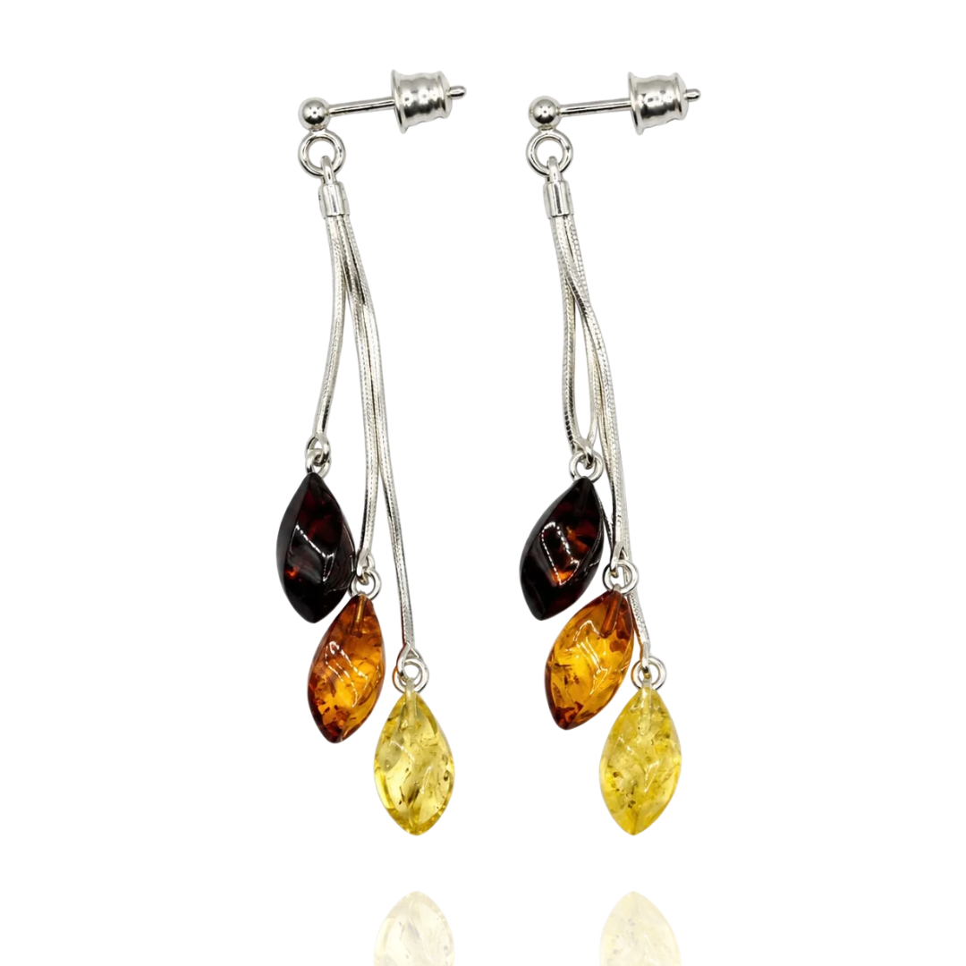 Multicolor 925 Sterling Silver Twisted Marquise Amber Earrings