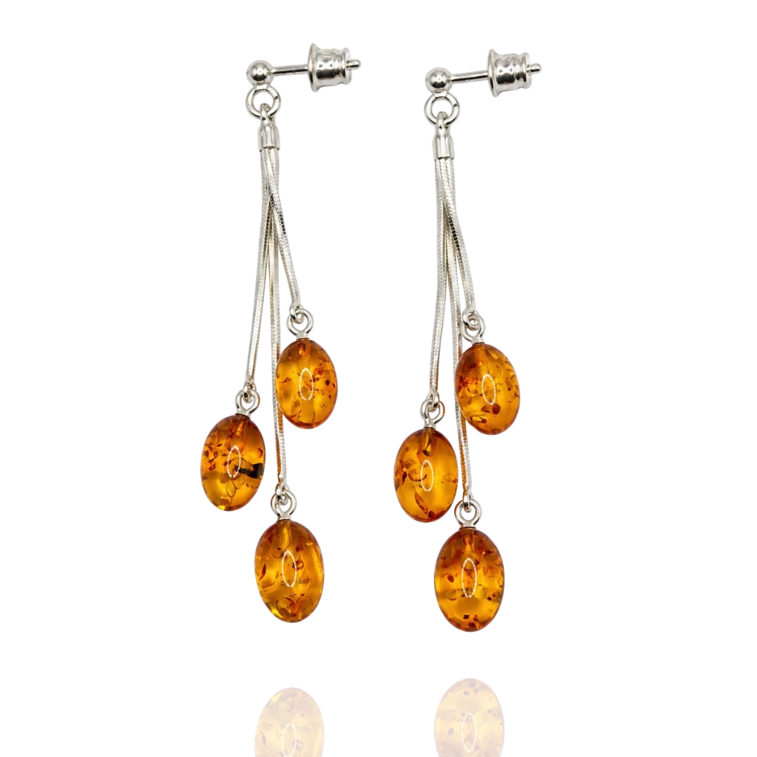Light Cognac 925 Sterling Silver Amber Oval Earrings