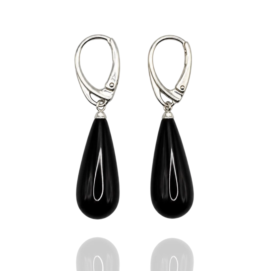 Dark Cherry 925 Sterling Silver Round Long Amber Earrings