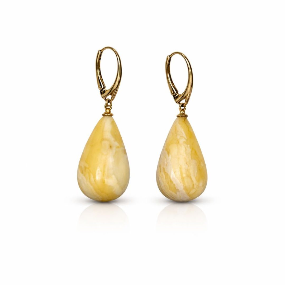 Gold-plated amber earrings