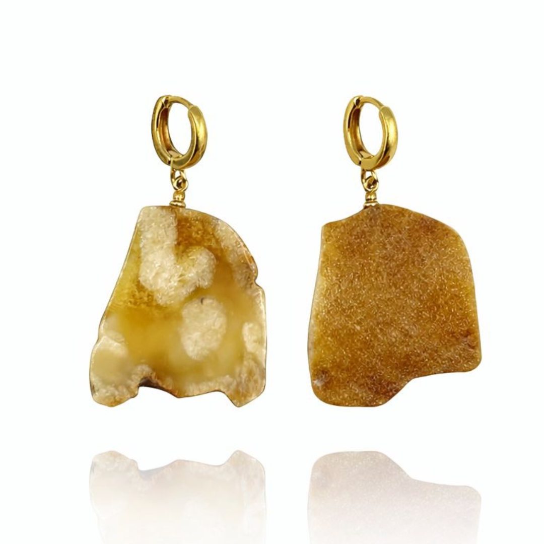 Gold-plated amber earrings