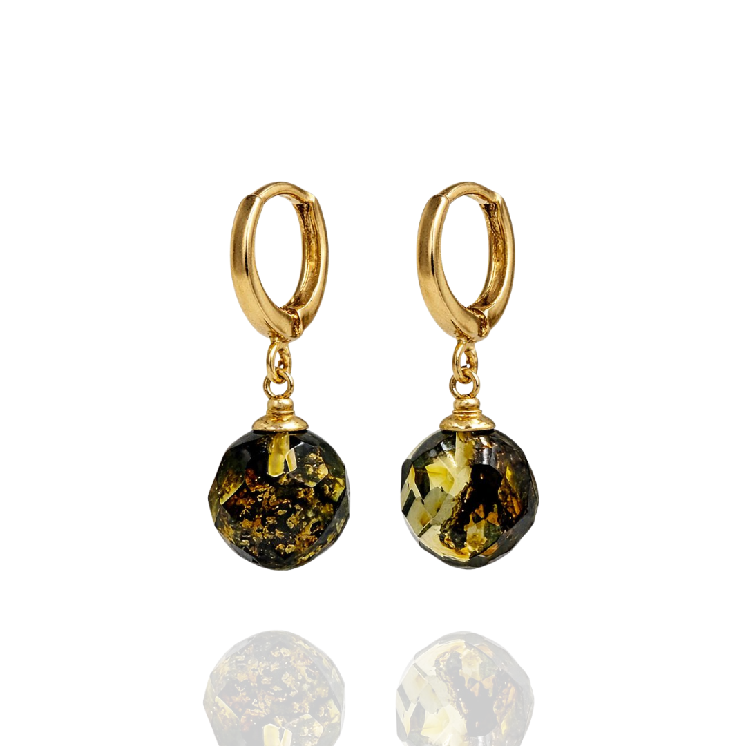 Gold-plated earrings with faceted amber