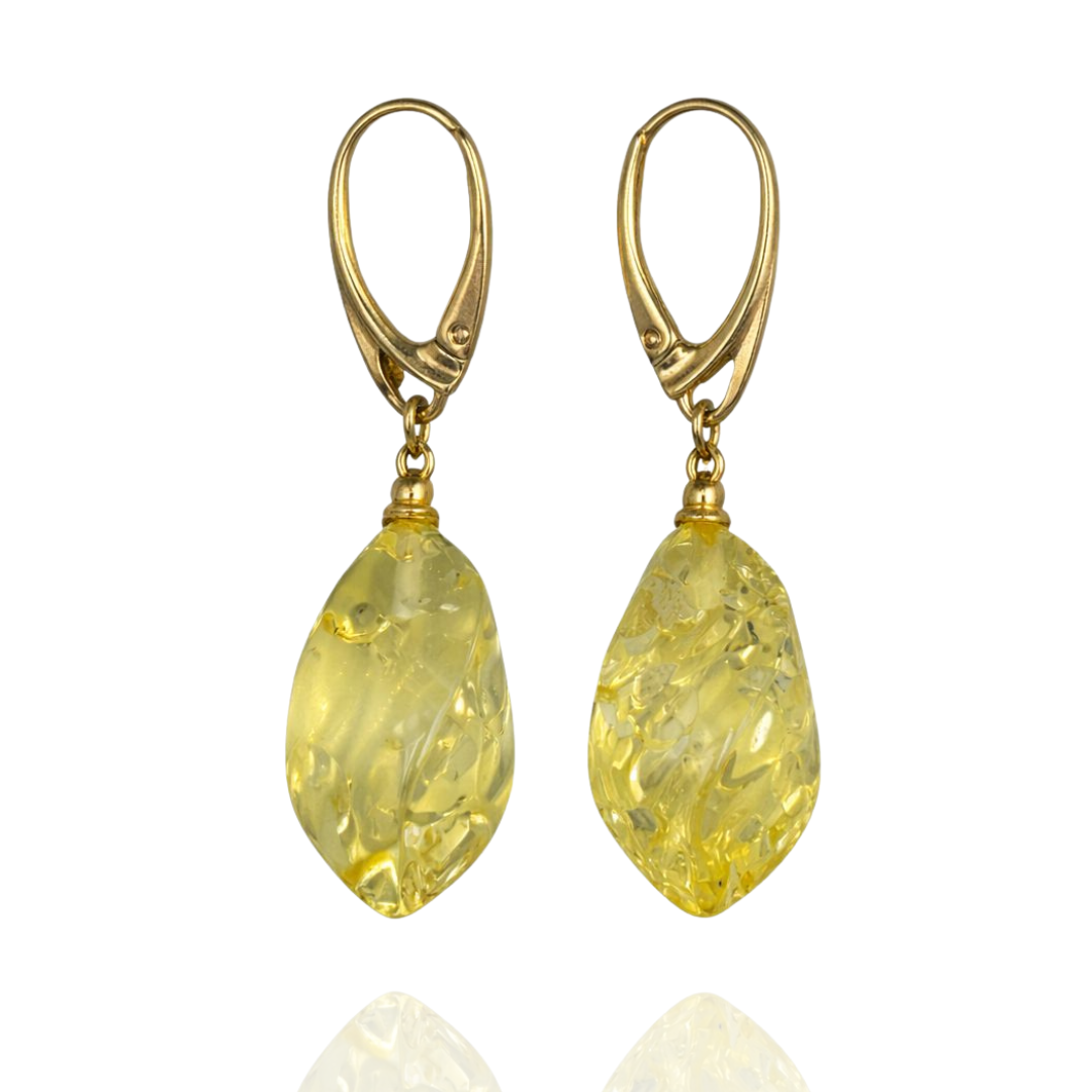 Gold-plated amber earrings