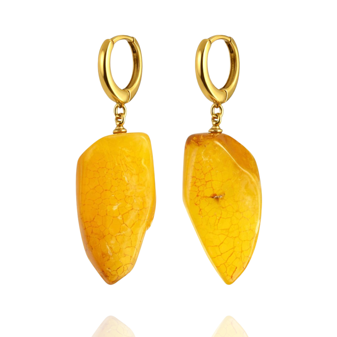 Gold-plated amber earrings