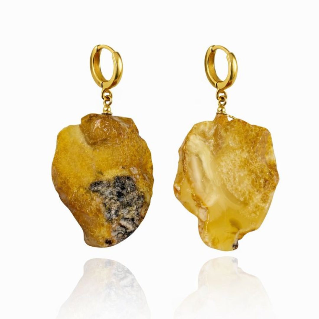 Gold-plated amber earrings