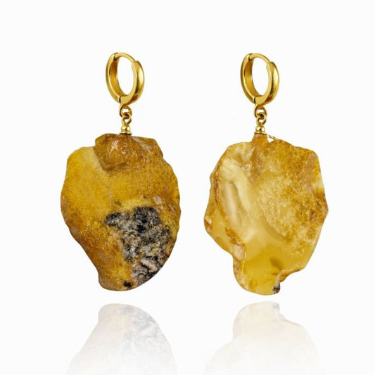 Gold-plated amber earrings