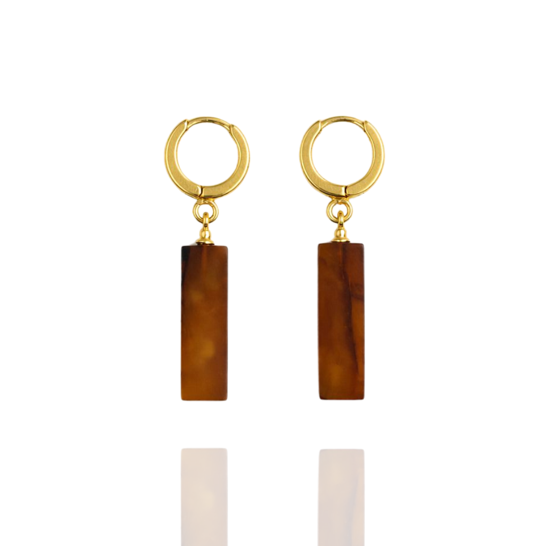 Gold-plated amber earrings