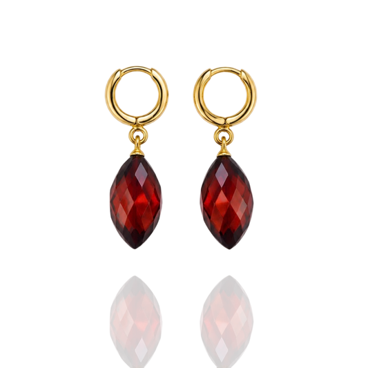 Cognac Gold-Plated Faceted Marquise Drop Earrings