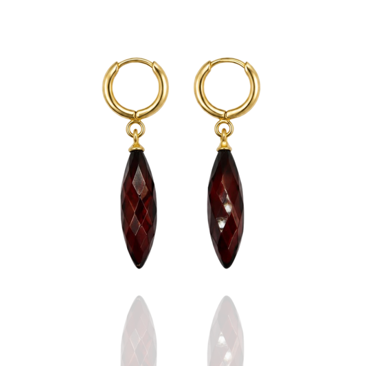 Cognac Gold-Plated Faceted Long Marquise Drop Earrings