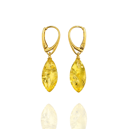 Transparent Gold-Plated Amber Twisted Marquise Earrings