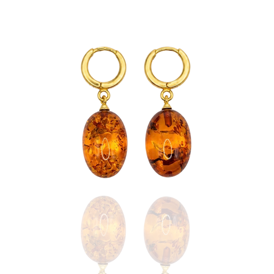 Light Cognac Gold-Plated Oval Amber Earrings